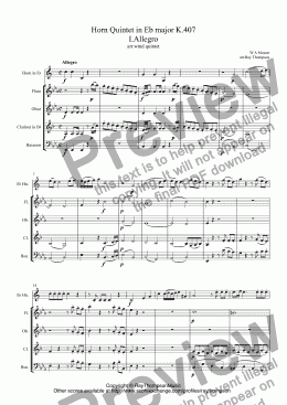 page one of Mozart: Horn Quintet in Eb major K.407 I.Allegro (arr.wind quintet)