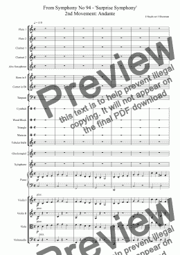 page one of HAYDN Symphony No 94 - Surprise Symphony - 2nd Movement Andante (arranged for training orchestra)