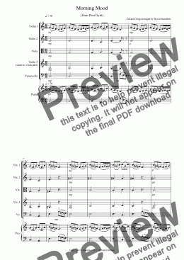 page one of Morning Mood (from Peer Gynt) for String Quartet