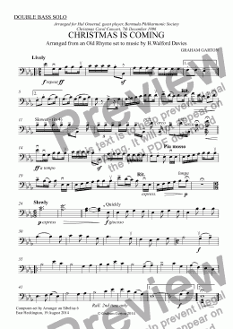 page one of INSTRUMENTAL - CHRISTMAS IS COMING Carol for Solo Double bass