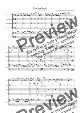 page one of Morning Mood (from Peer Gynt) for Cello Quartet