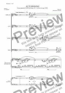 page one of PART-SONG - SEASONSONGS – 3. AUTUMNSONG for SATB Choir with Optional Piano Accompaniment Words: J.R.Heron (0riginal. See Revised Version 26 october 2014)