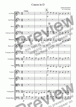 page one of "Pachelbel's Canon" for orchestra