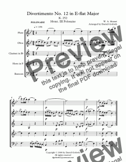 page one of Divertimento No. 12 in E-flat Major K. 252 Mvmt. III Polonaise