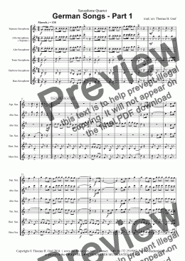 page one of German Songs - Part 1 - Saxophone Quartet