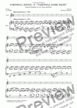 page one of *SONG CYCLE - FAREWELL SONGS - II - ’FAREWELL DARK NIGHT’ for Medium or Low Voice and Piano