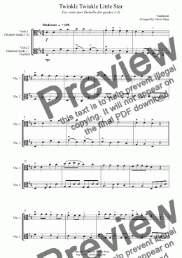 page one of Twinkle Twinkle Little Star (for viola duet, suitable for grades 1-3)