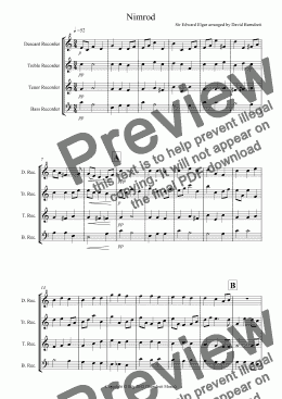 page one of Nimrod (from the Enigma Variations) for Recorder Quartet