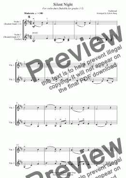 page one of Silent Night (for violin duet, suitable for grades 1-5)