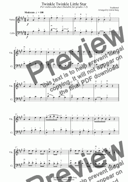 page one of Twinkle Twinkle Little Star (for violin-cello duet, suitable for grades 1-3)