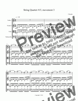 page one of String Quartet #15, movement 3