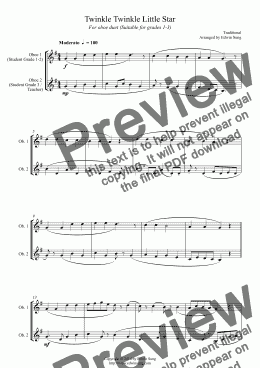 page one of Twinkle Twinkle Little Star (for oboe duet, suitable for grades 1-3)