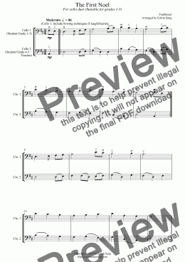 page one of The First Noel (for cello duet, suitable for grades 1-5)
