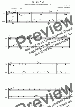 page one of The First Noel (for violin-cello duet, suitable for grades 1-5)