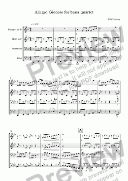 page one of Allegro Giocoso for brass quartet