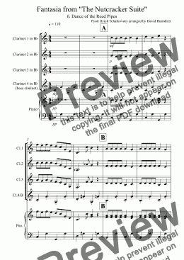 page one of Dance of the Reed Pipes (Fantasia from Nutcracker) for Clarinet Quartet