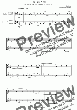 page one of The First Noel (for clarinet(Bb) duet, suitable for grades 1-5)