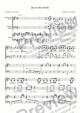 page one of "Joy to the world" for SATB choir & piano