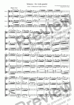 page one of Mendelssohn - SCHERZO - for viola quartet