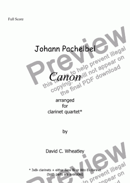 page one of Pachelbel - Canon for clarinet quartet