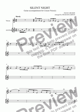 page one of INSTRUMENTAL - CLASSICAL GUITAR - Simple accompaniment to the Carol ’SILENT NIGHT’