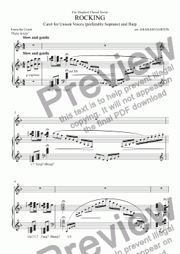 page one of CAROL - ’ROCKING’ arranged for HARP and Unison Voices (preferably Sopranos)