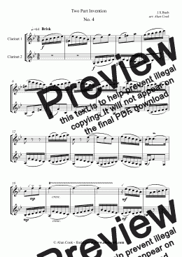 page one of 2 Part Invention No 4 (Clarinet Duet)