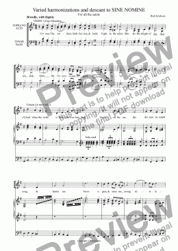 page one of Varied harmonizations and descant to SINE NOMINE