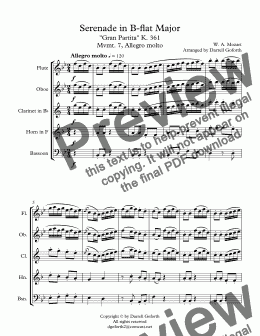 page one of Serenade in B-flat Major "Gran Partita" K. 361 Mvmt. 7, Allegro molto