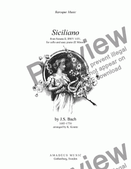 page one of Siciliano BWV 1031 for cello and easy piano