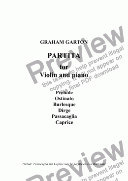 page one of INSTRUMENTAL - PARTITA for VIOLIN and PIANO in Six Movements  -                   No.1  PRELUDE  