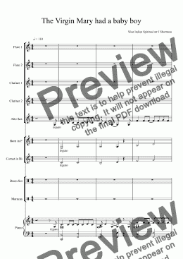 page one of The Virgin Mary had a baby boy (arranged for training Christmas Jazz Wind Band)
