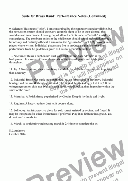 page one of Suite for Brass Band: Performance Notes