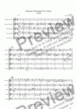 page one of Purcell: Chacony (Chaconne) in G minor  Z730 arr. recorder quintet