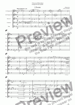 page one of Byrd: 3 Pieces for brass quintet: 1.Pavane: The Earle of Salisbury 2.Galiardo 3.Victoria