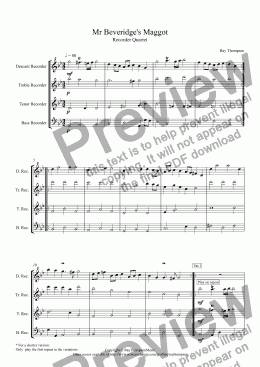 page one of Mr Beveridge’s Maggot arr.recorder quartet