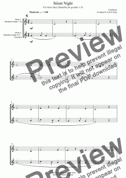 page one of Silent Night (for horn duet, suitable for grades 1-5)