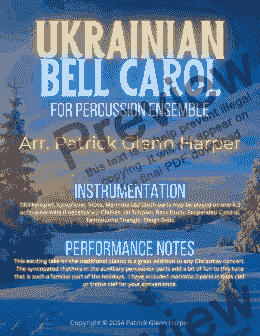 page one of Ukrainian Bell Carol (Carol of the Bells) - for Percussion Ensemble