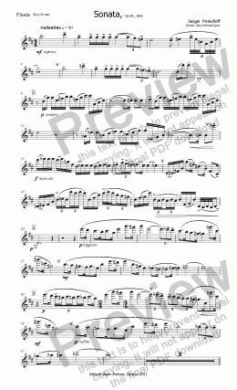 page one of Prokofiev Sonata for flute