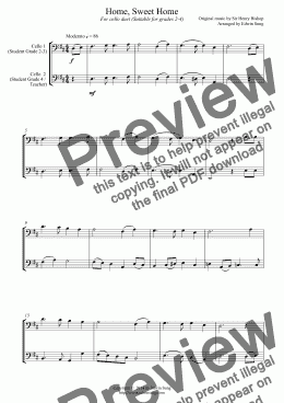 page one of Home, Sweet Home (for cello duet, suitable for grades 2-4)