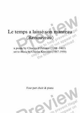 page one of Le temps a laissé son manteau (Kœchlin / Ch. d'Orléans) - Voice & Piano