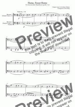 page one of Home, Sweet Home (for bassoon duet, suitable for grades 2-4)