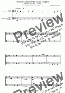 page one of National Anthem of the United Kingdom (for violin duet, suitable for grades 2-5)