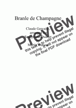 page one of Branle de Champagne for Saxophone Quartet