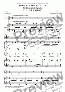 page one of CHORAL BALLET for Children - PRANCE OF THE WAGTAILS  (Nickname ’Birdie Opera’) for Solo and Unison Voices: Ornithological Vignette No.1 THE SPARROW