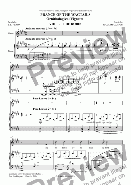 page one of CHORAL BALLET for Children - PRANCE OF THE WAGTAILS  (Nickname ’Birdie Opera’) for Solo and Unison Voices: Ornithological Vignette No.8 THE ROBIN