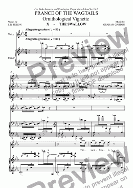 page one of CHORAL BALLET for Children - PRANCE OF THE WAGTAILS  (Nickname ’Birdie Opera’) for Solo and Unison Voices: Ornithological Vignette No.10 THE SWALLOW