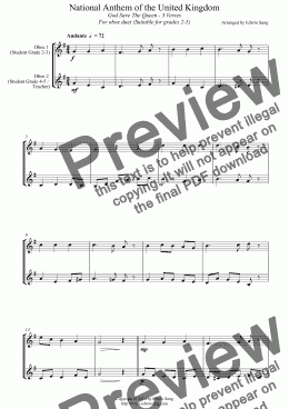 page one of National Anthem of the United Kingdom (for oboe duet, suitable for grades 2-5)