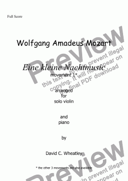 page one of Mozart - Eine kleine Nachtmusic mvt 1 (allegro) for violin and piano