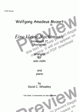 page one of Mozart - Eine kleine Nachtmusic mvt 2 (Romance) for violin and piano 